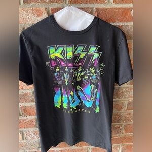 Kiss Black Band Tee with Neon Graphics size Medium- unisex